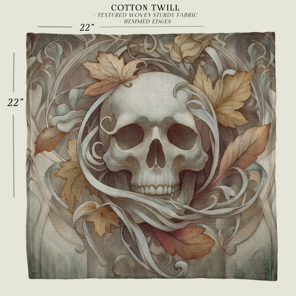a drawing of a skull with leaves around it