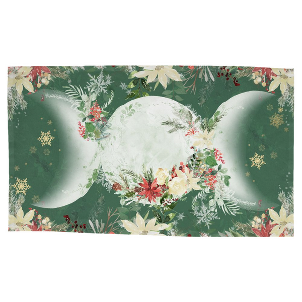 Yule Poinsettia Triple Moon Altar Cloth - Wicca Pagan Witch Decor Rec