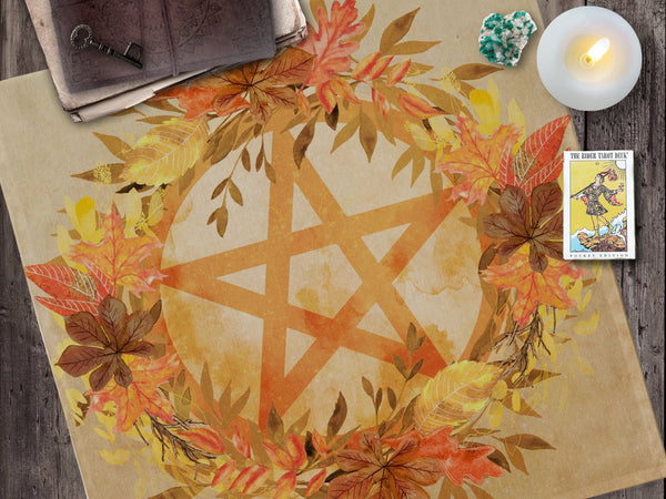 Autumn Altar Cloth With Pentacle - Mabon Equinox Samhain Season Square