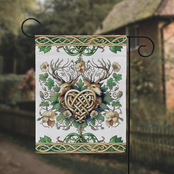 a decorative banner hanging from a metal pole