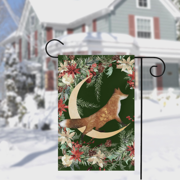 Winter Forest Fox Garden Flag - Whimsical Cottage Banner