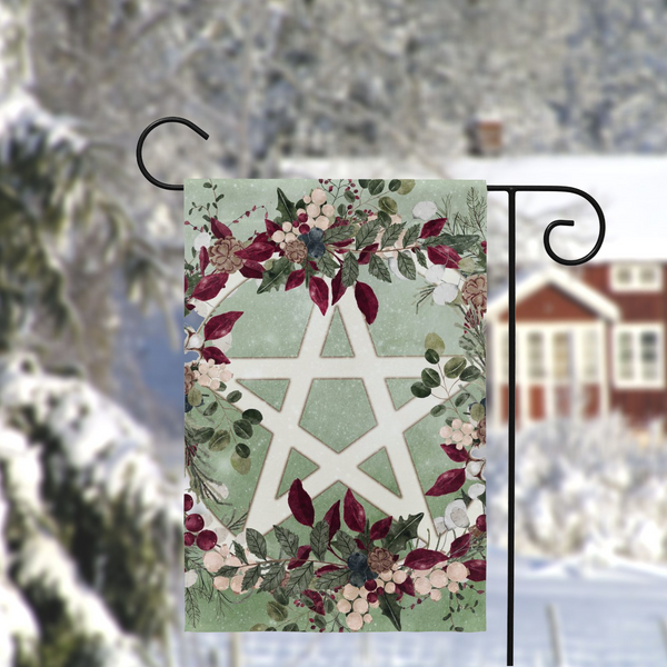 Winter Greens Yule Pentacle Garden Flag