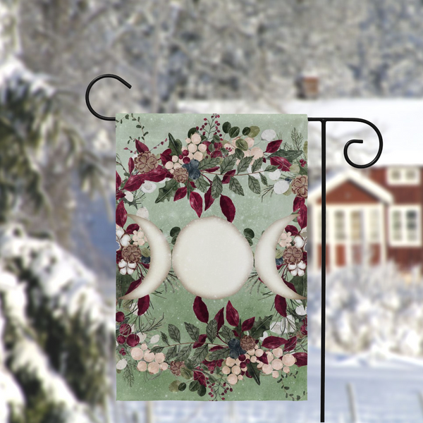 Winter Greens Yule Triple Moon Garden Flag