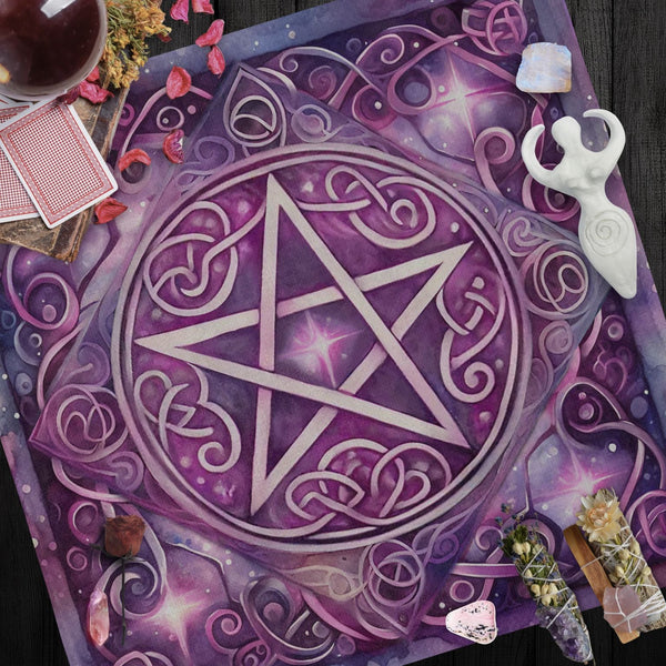 a picture of a witch tarot cloth surrounded by other items