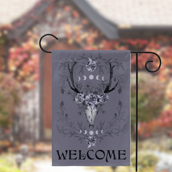 Botanical Skull Welcome Flag Boho Witchy Decor