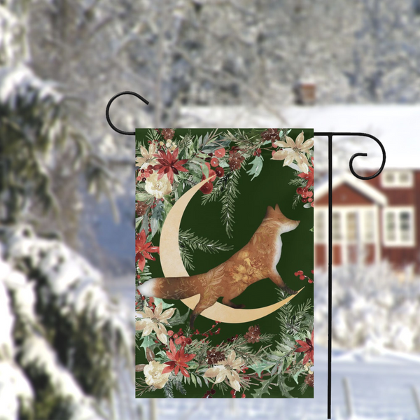 Winter Forest Fox Garden Flag - Whimsical Cottage Banner