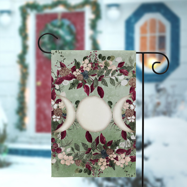 Winter Greens Yule Triple Moon Garden Flag