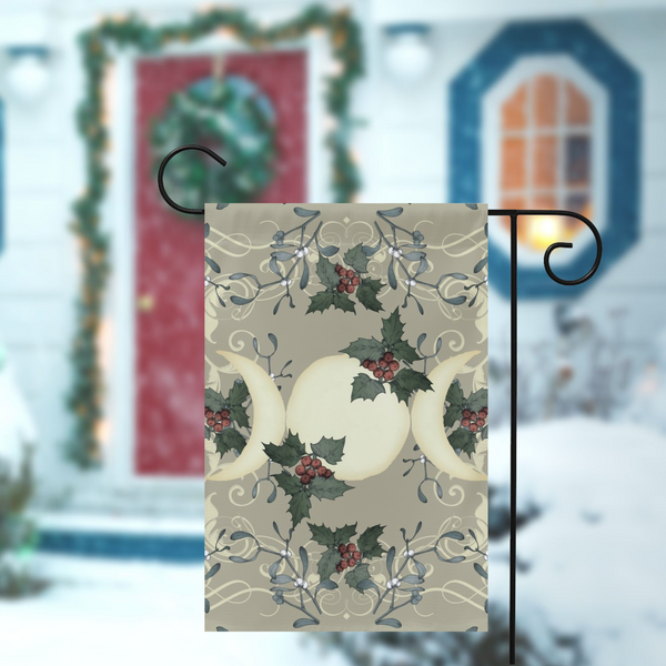 Yule Triple Moon Antique Cream Garden Flag