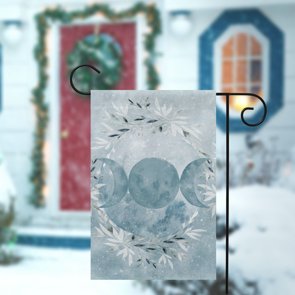 Winter Blue Ice Triple Moon Garden Flag