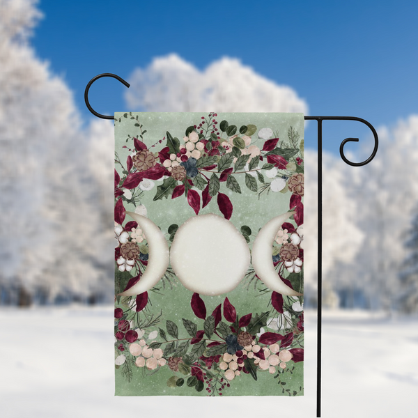 Winter Greens Yule Triple Moon Garden Flag