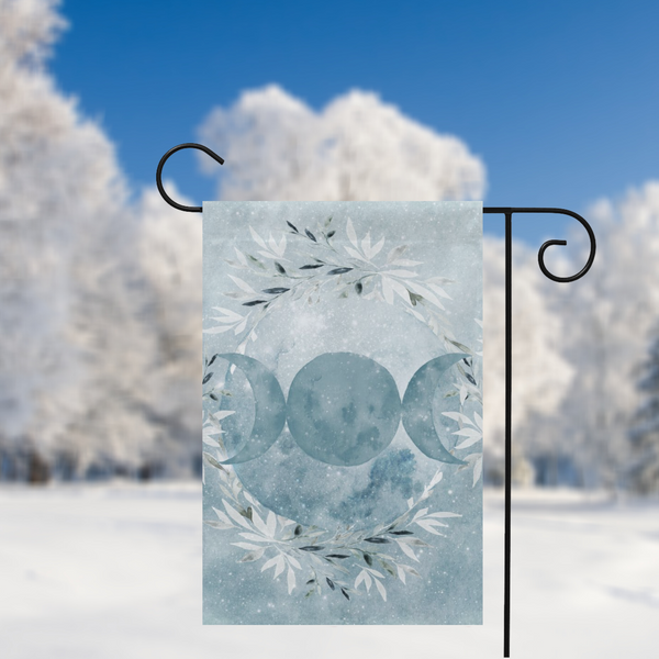 Winter Blue Ice Triple Moon Garden Flag