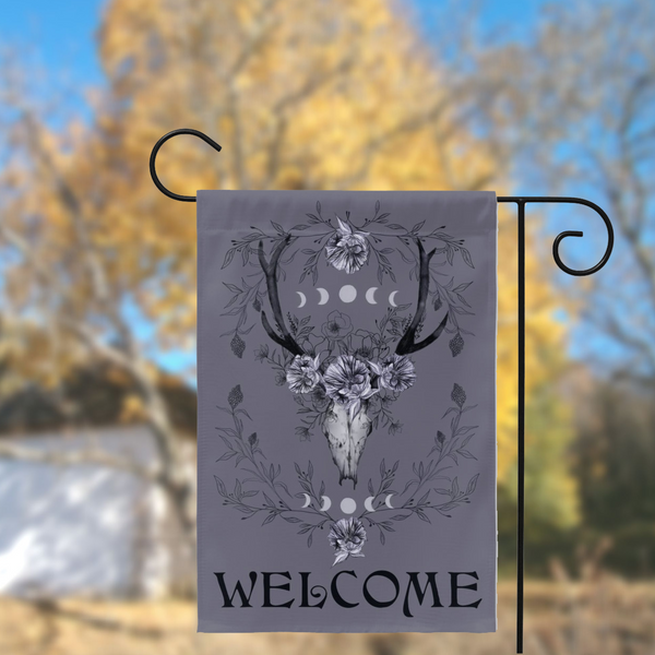 Botanical Skull Welcome Flag Boho Witchy Decor