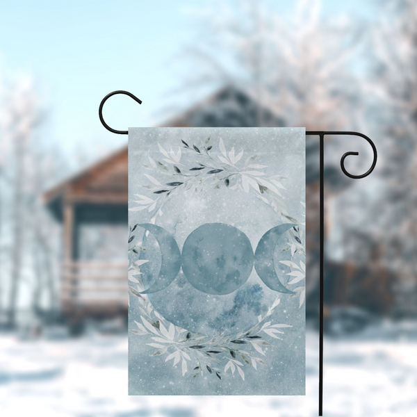 Winter Blue Ice Triple Moon Garden Flag