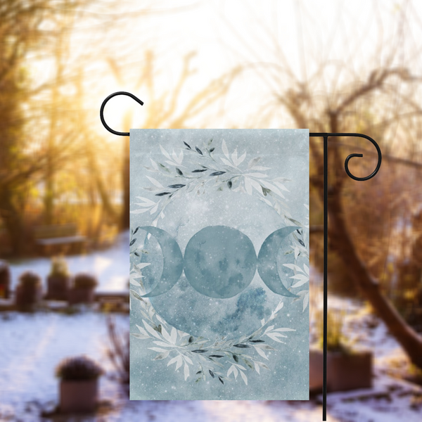 Winter Blue Ice Triple Moon Garden Flag