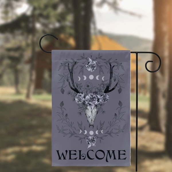 Botanical Skull Welcome Flag Boho Witchy Decor