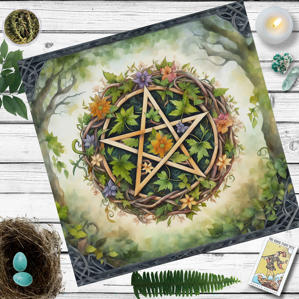 Pagan Tarot Reading Cloth - Spirit Of Earth Pentacle Altar Decor Square