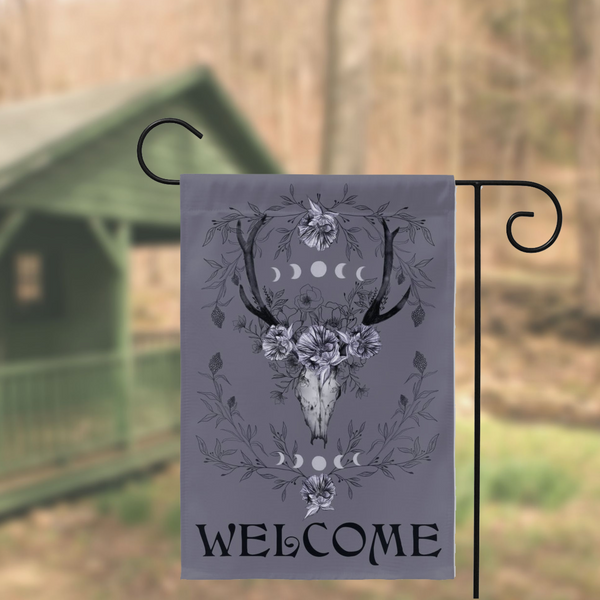 Botanical Skull Welcome Flag Boho Witchy Decor