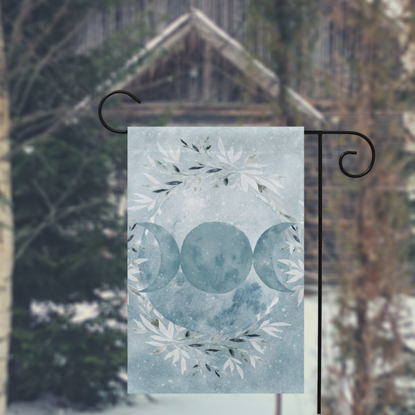 Winter Blue Ice Triple Moon Garden Flag