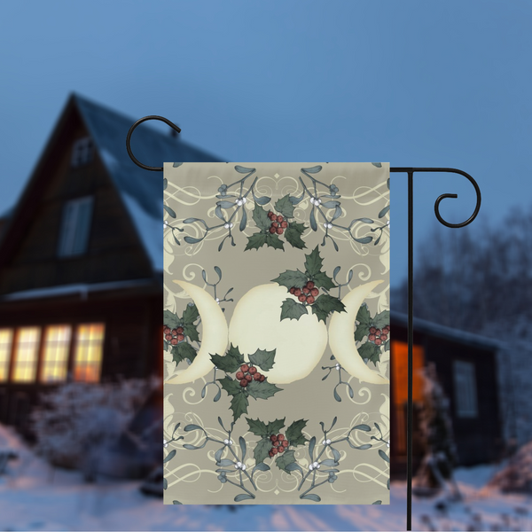 Yule Triple Moon Antique Cream Garden Flag