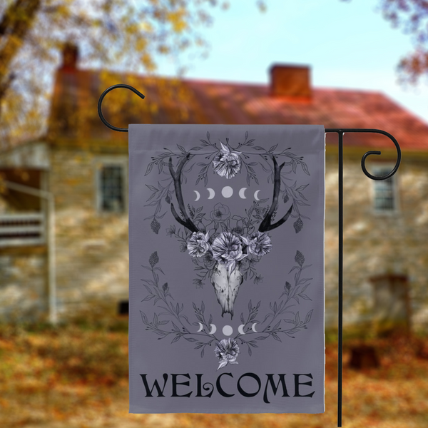 Botanical Skull Welcome Flag Boho Witchy Decor