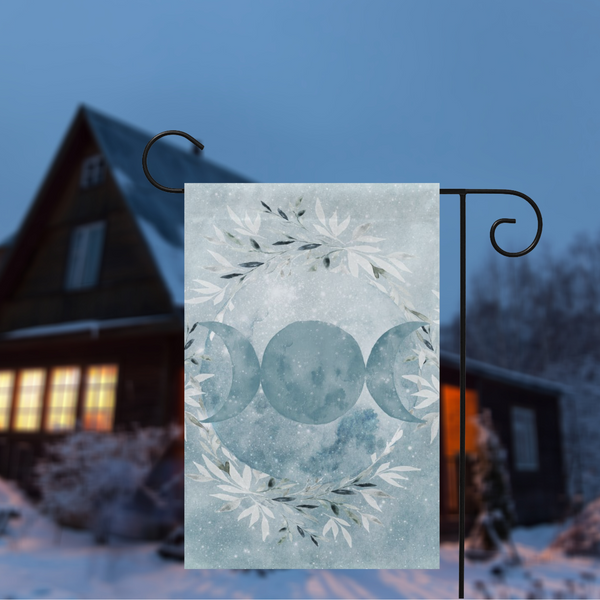 Winter Blue Ice Triple Moon Garden Flag