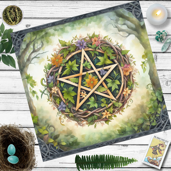 Pagan Tarot Reading Cloth - Spirit Of Earth Pentacle Altar Decor Square