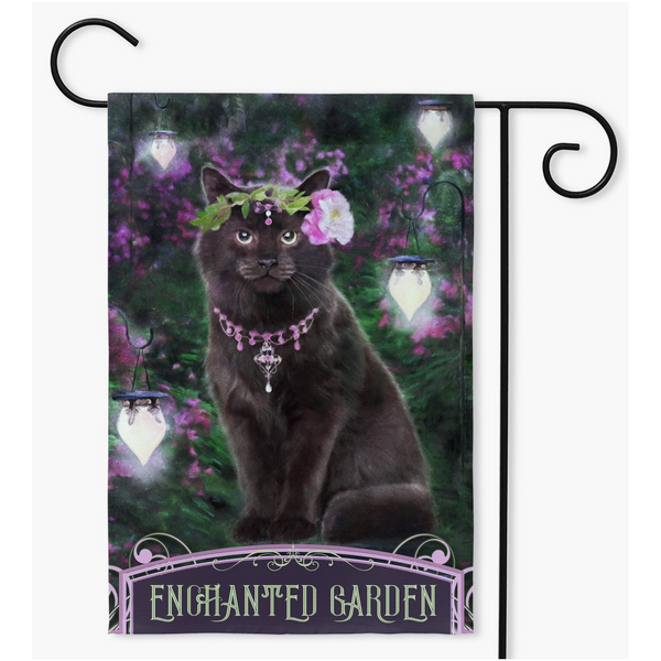 Black Cat Enchanted Garden Flags Single / 18.325X27 Inch Flag