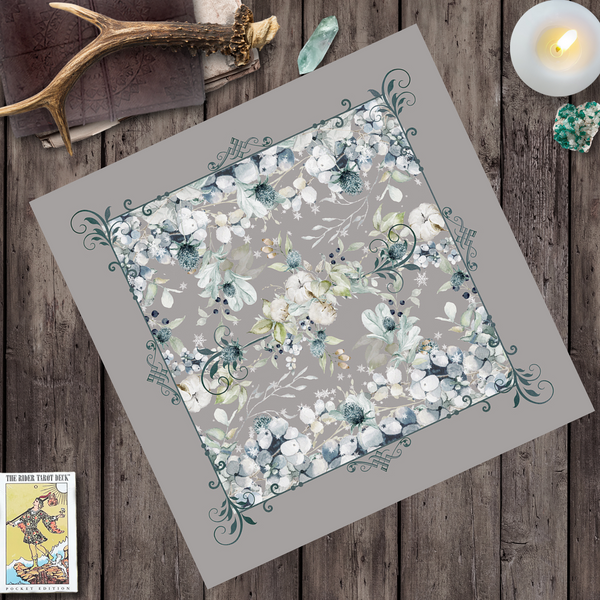 Winter Altar Cloth With Berries Thistle - Tarot Mat Witchy Decor Square