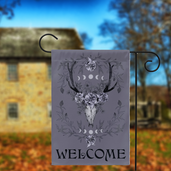 Botanical Skull Welcome Flag Boho Witchy Decor