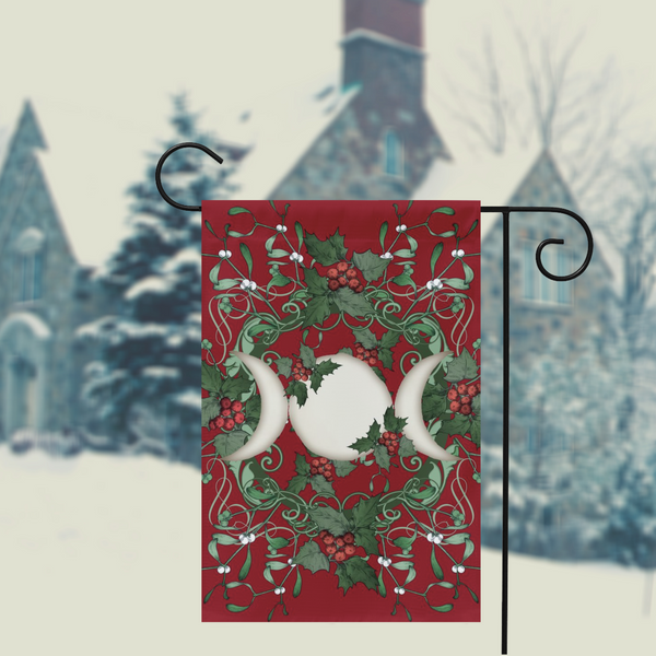 Yule Holly Triple Moon Red Garden Flag