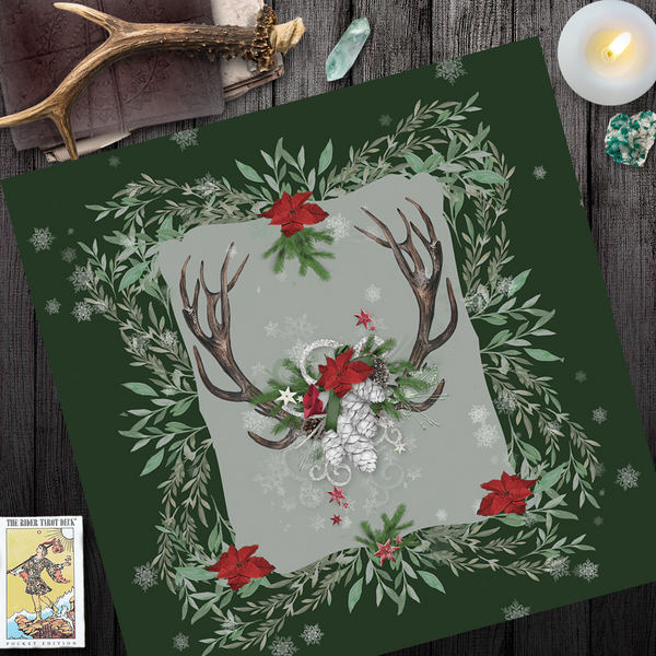 Winter Antler Yule Altar Cloth Mat For Tarot Readings - Pagan Wicca Witch Decor Square