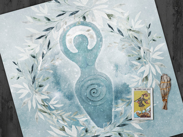 Winter Solstice Wicca Altar Cloth - Spiral Goddess Design 22X22 Inch Twill Square