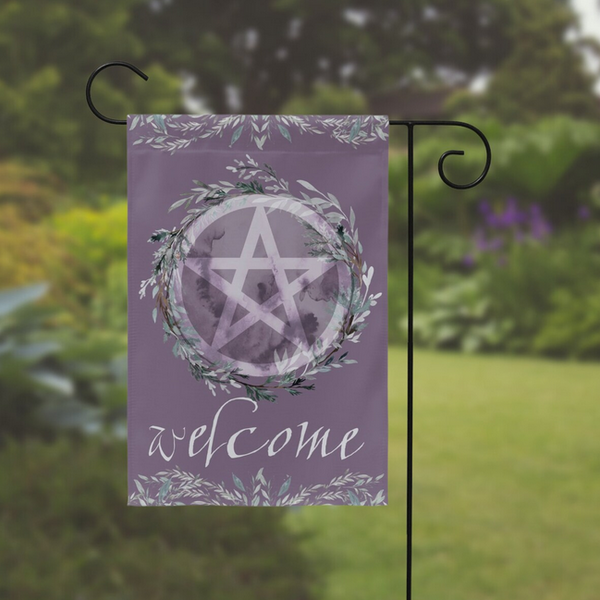 Witchy Garden Flag With Pentacle And Moon Design