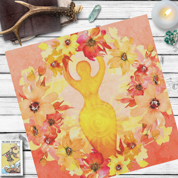 Sun Goddess Tarot Cloth For Litha Altars - Pagan Decor And Witch Gift Altar Square