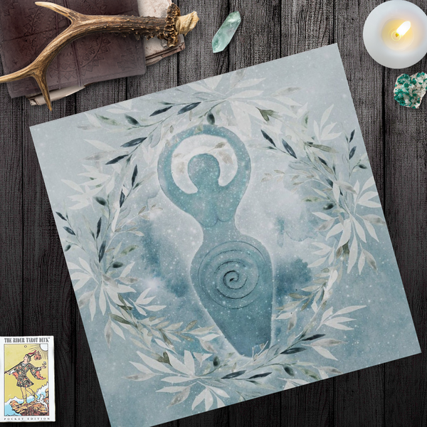 Winter Solstice Wicca Altar Cloth - Spiral Goddess Design Square
