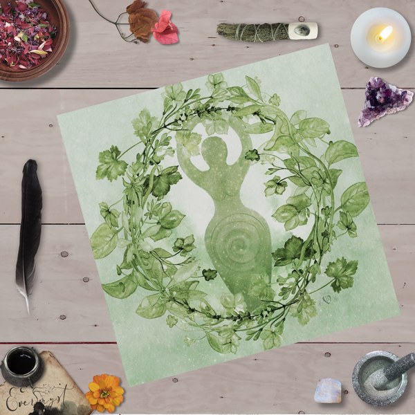 Pagan Altar Cloth - Green Goddess And Witch Ritual Decor Square