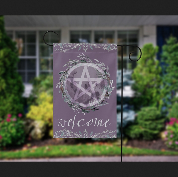 Witchy Garden Flag With Pentacle And Moon Design