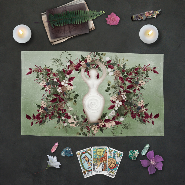 Winter Greens Witch Tarot Cloth - Yule Goddess Altar Rec