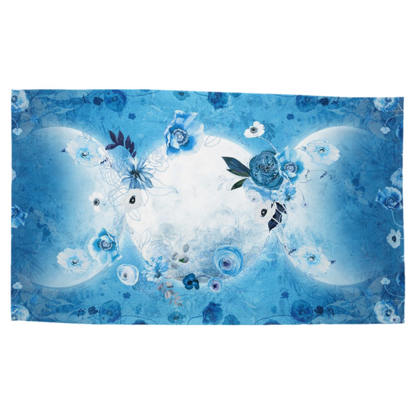 Blue Triple Moon Flowers Altar Cloth - Pagan Wicca Decoration For Tarot Readings Cotton Twill Rec
