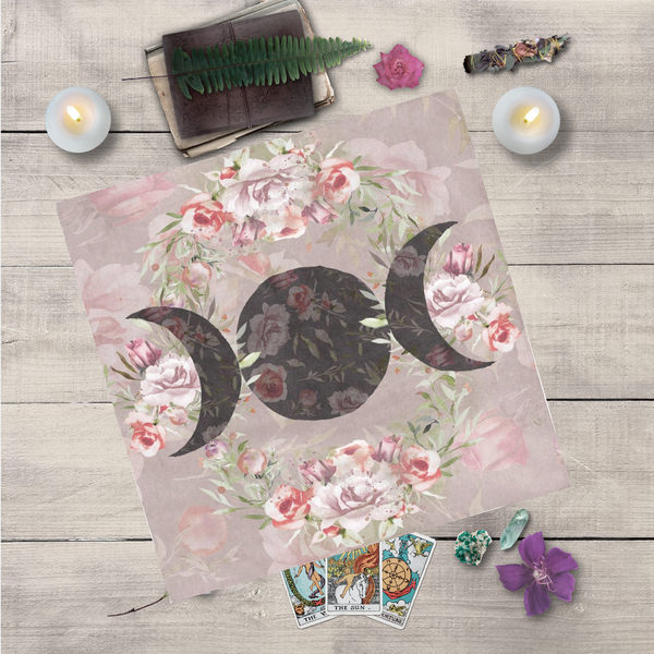 Triple Moon Altar Cloth - Wicca Pagan Floral Decor For Tarot Or Rituals Square