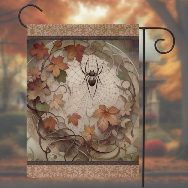 a stained glass window with a spider on it