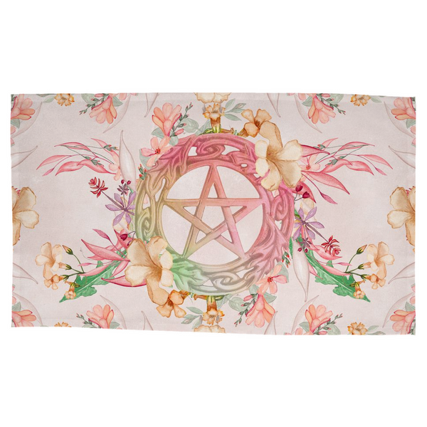 Spring Floral Pentacle Altar Cloth Witch Pagan Flowery Tarot Mat Rec