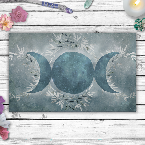 Winter Blue Ice Triple Moon Altar Cloth Rec