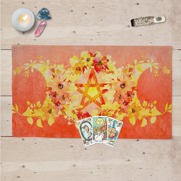 Summer Pentacle Altar Cloth Witch Litha Pagan Tarot Mat Cotton Twill Altar Cloth Rec