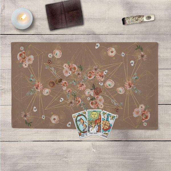 Earth-Toned Floral And Geometric Altar Crystal Tarot Cloth For Sacred Spaces Rec