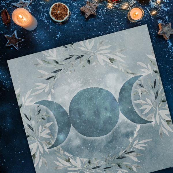 Winter Triple Moon Altar Cloth - Blue Ice Witch Vibe Decor Square