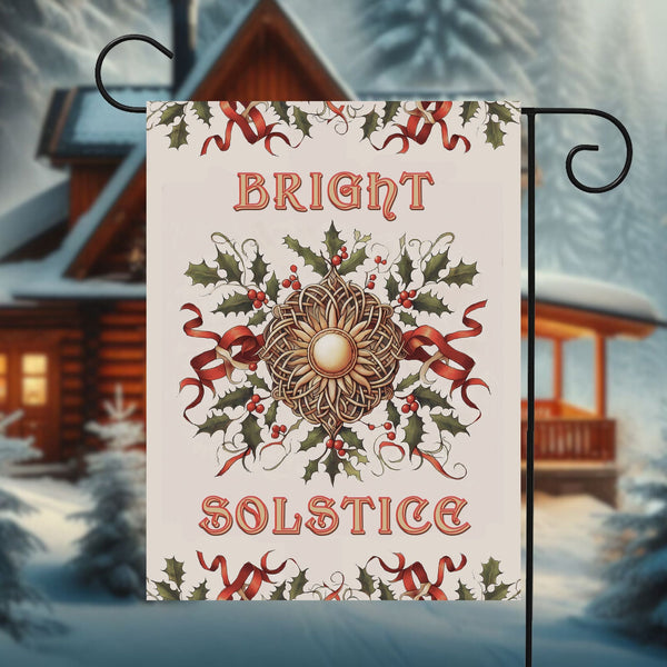 a sign that says bright solstic with a house in the background