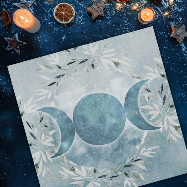 Winter Triple Moon Altar Cloth - Blue Ice Witch Vibe Decor Square