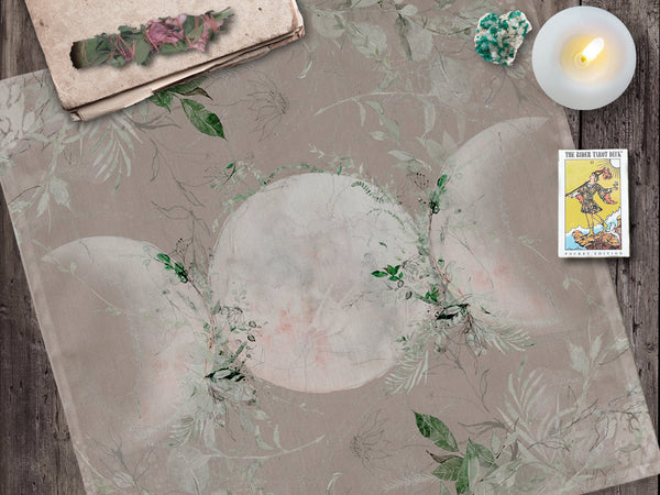 Wicca Triple Moon Altar Cloth - Blush Pink Green Tarot Mat 24X24 Inch Crepe Square