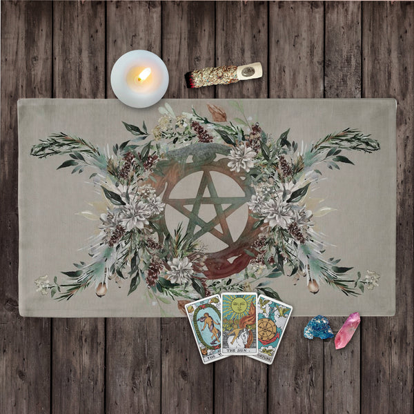 Harvest Pentacle Altar Cloth Witch Pagan Botanical Nature Tarot Mat Cotton Twill Rec